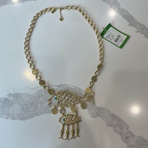Lilly Pulitzer Montauk Necklace Gold Turquoise Fish - Picture 1 of 5